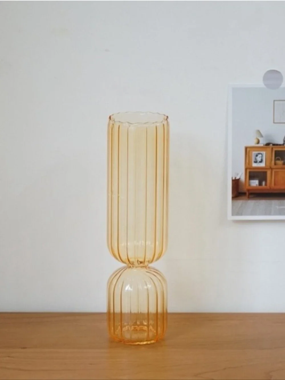 NWOT Nordic Glass Minimalist and Elegant Flower Vase Ribbed Home Decor Yellow